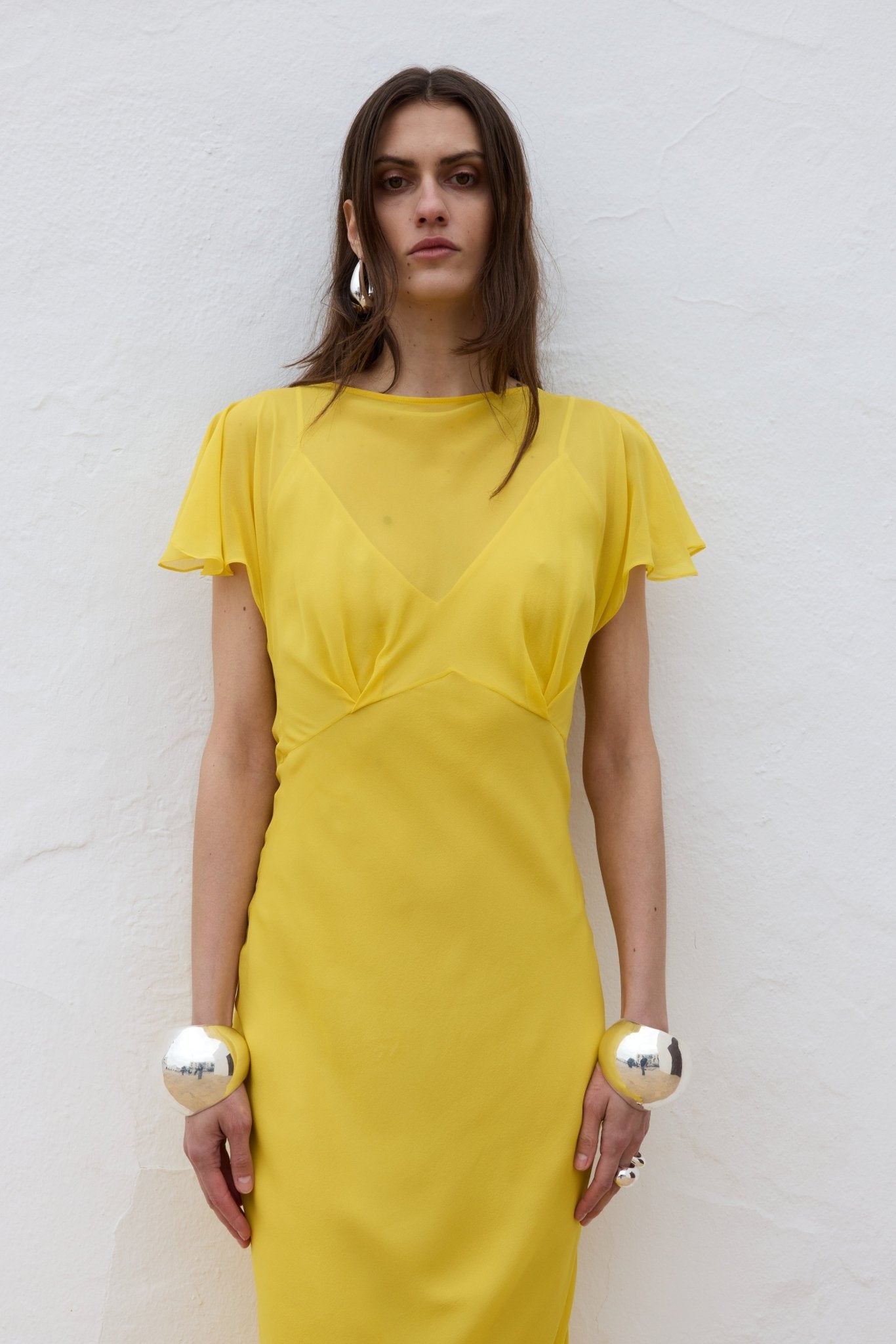 PAREO MAXI DRESS SILK CHIFFON SUN YELLOW - De La Vali
