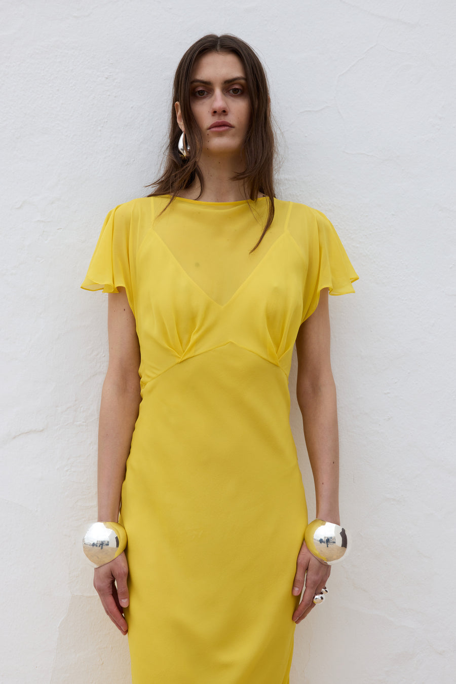 PAREO MAXI DRESS SILK CHIFFON SUN YELLOW