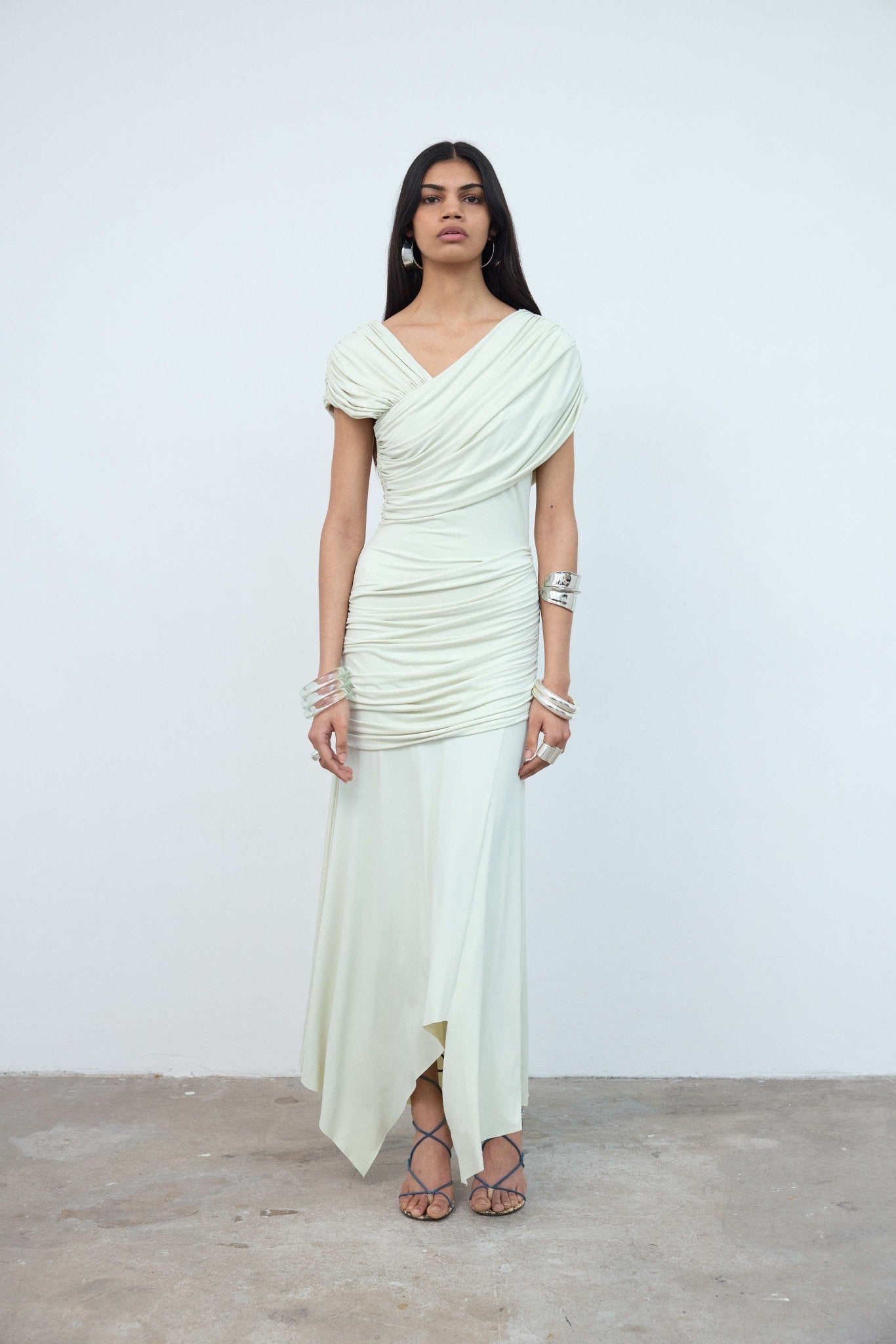 HELA MIDI DRESS IN CREAM SPANDEX JERSEY - De La Vali