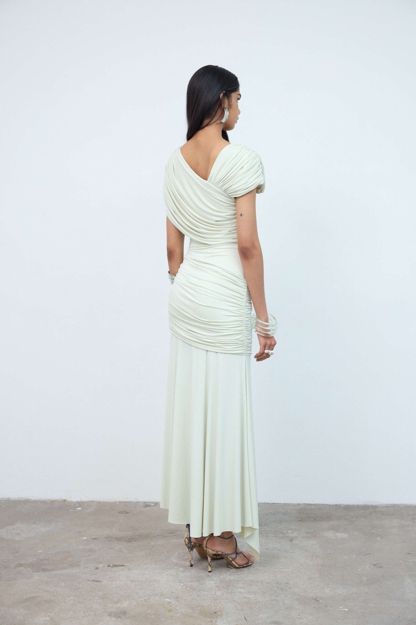 HELA MIDI DRESS IN CREAM SPANDEX JERSEY - De La Vali