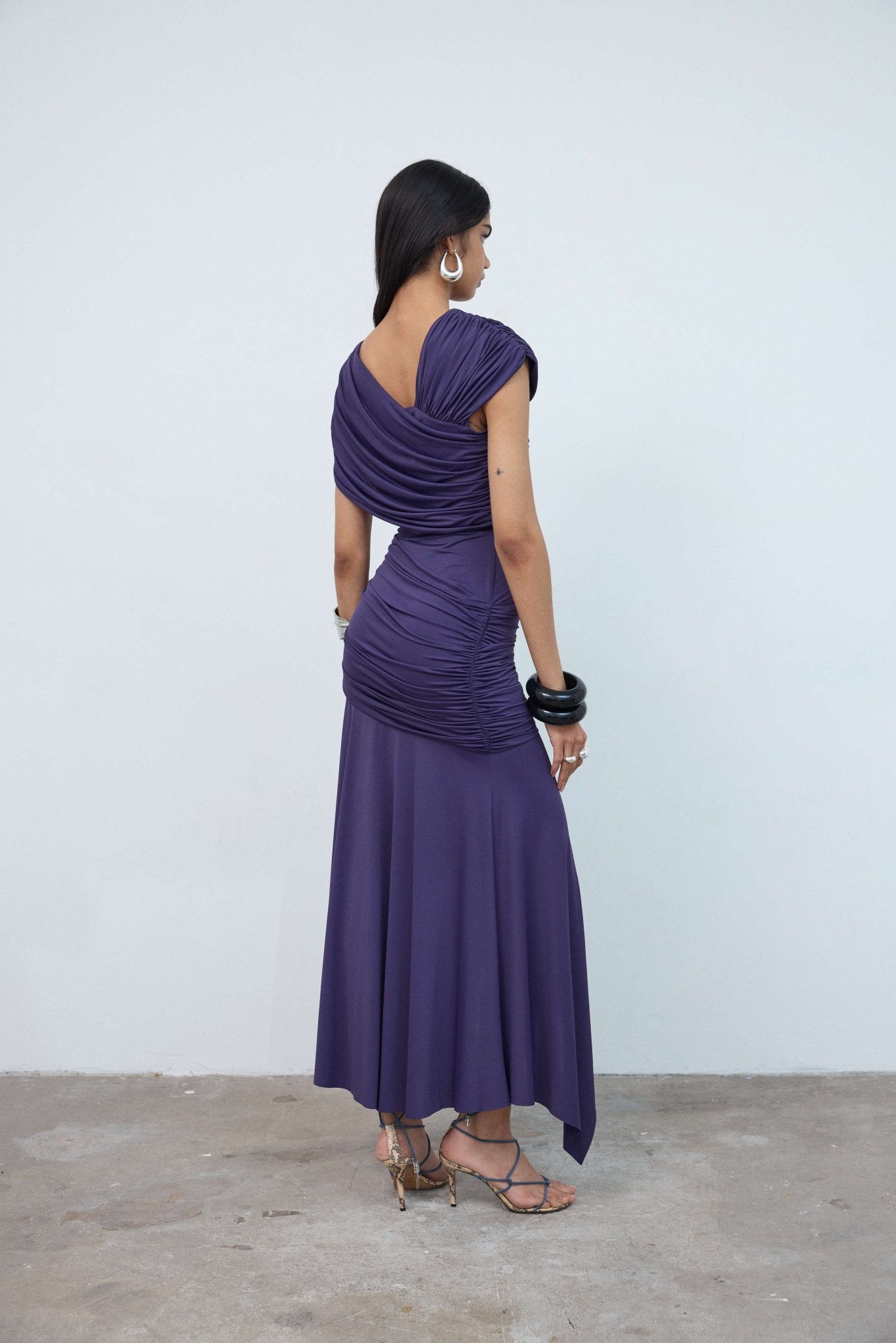 HELA MIDI DRESS IN PURPLE SPANDEX JERSEY - De La Vali