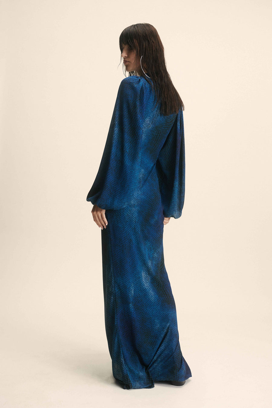INDOCHINE MAXI DRESS IN BASILISK BLUE CHIFFON
