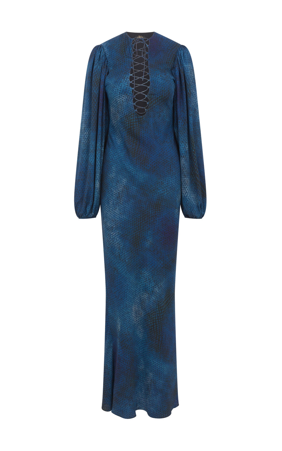 INDOCHINE MAXI DRESS IN BASILISK BLUE CHIFFON