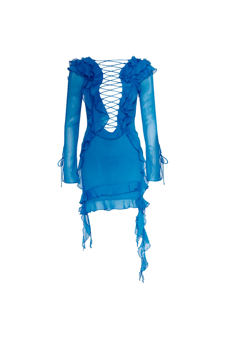 SIREN MINI DRESS IN BLUE CRINKLE CHIFFON