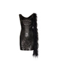 RADIO MINI DRESS IN BLACK SEQUIN/FEATHER