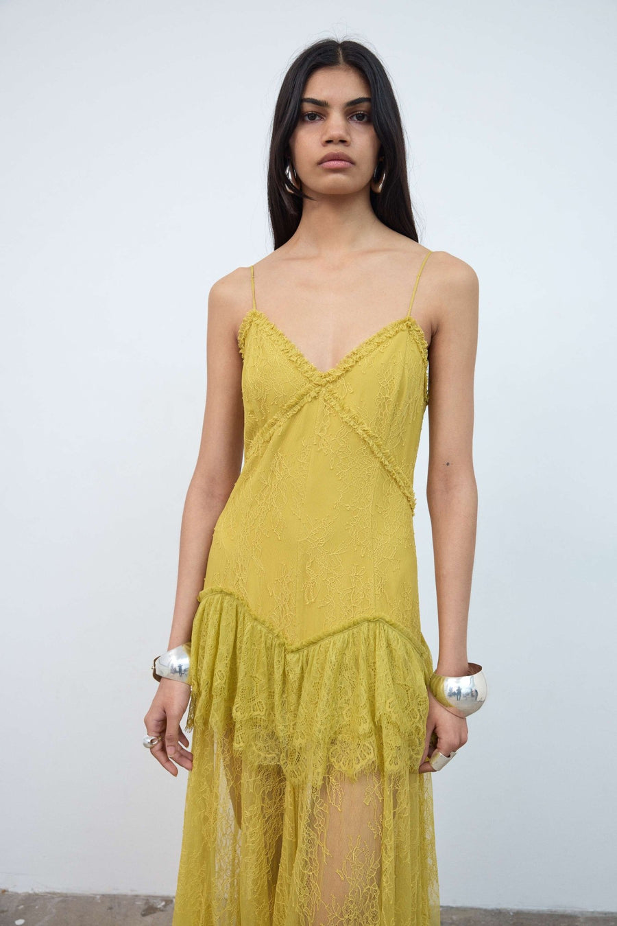 Kala Midi Dress in Yellow Lace