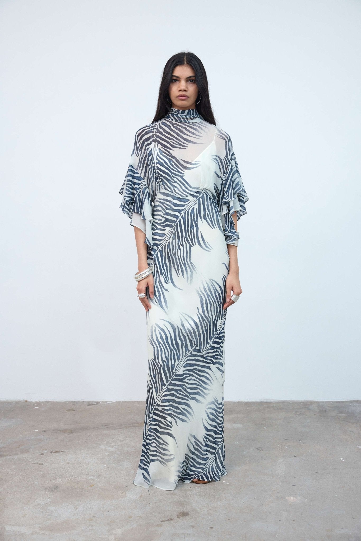 LENA MAXI DRESS IN ZEBRA PRINT GEORGETTE - De La Vali