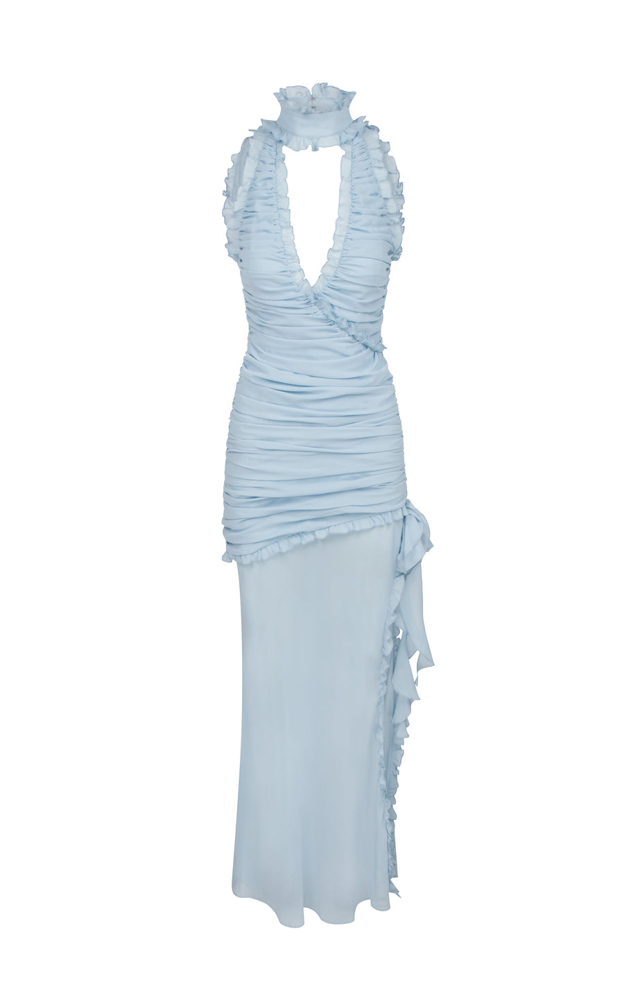 LILITH RUCHED MAXI DRESS IN BLUE CHIFFON - De La Vali
