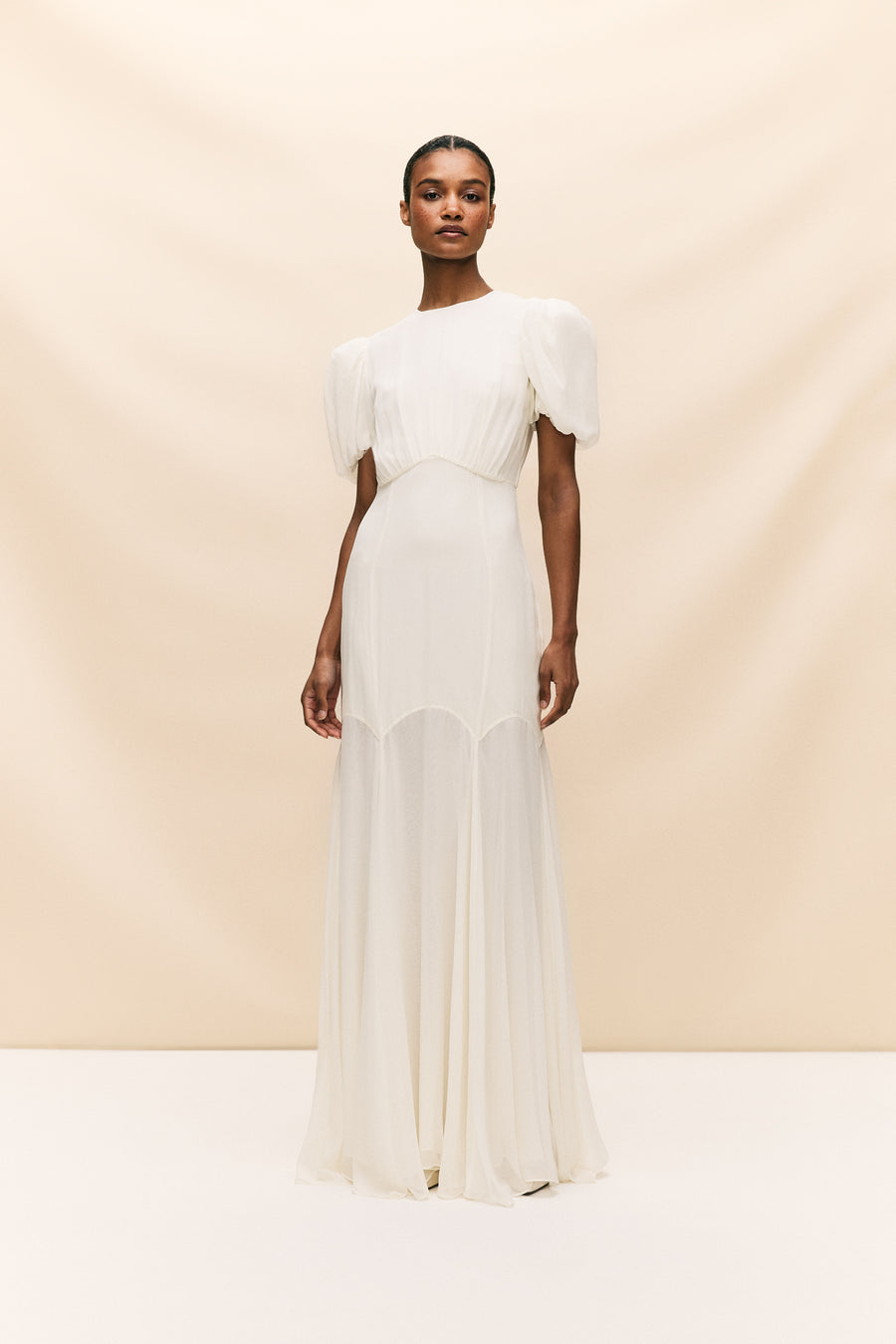 AGUA MAXI DRESS IN IVORY SILK CHIFFON DE LA VALI OFFICIAL AGUA MAXI DRESS IN IVORY SILK CHIFFON DE LA VALI OFFICIAL