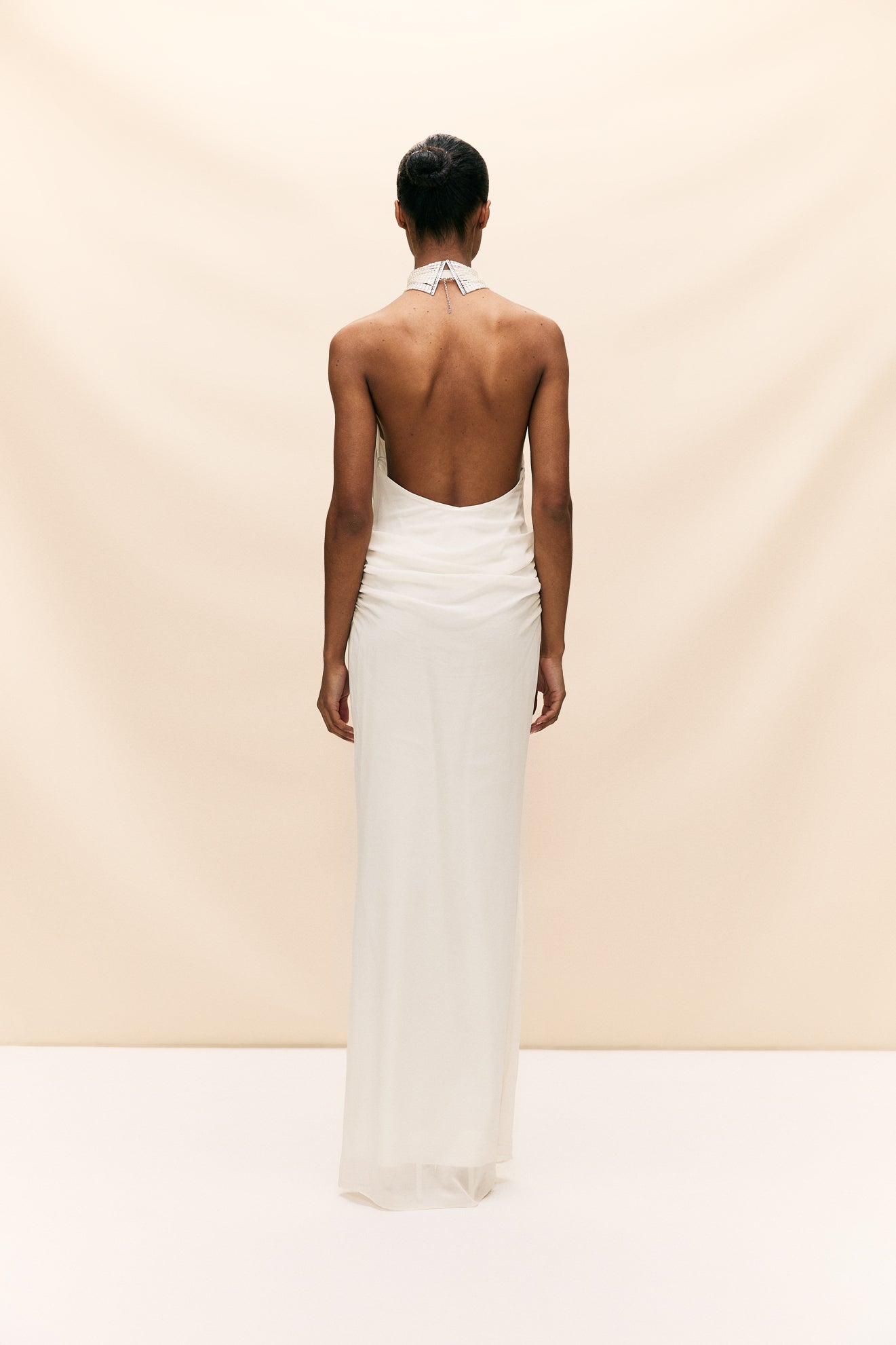 PROFITEROLE MAXI DRESS IN IVORY SILK CHIFFON - De La Vali