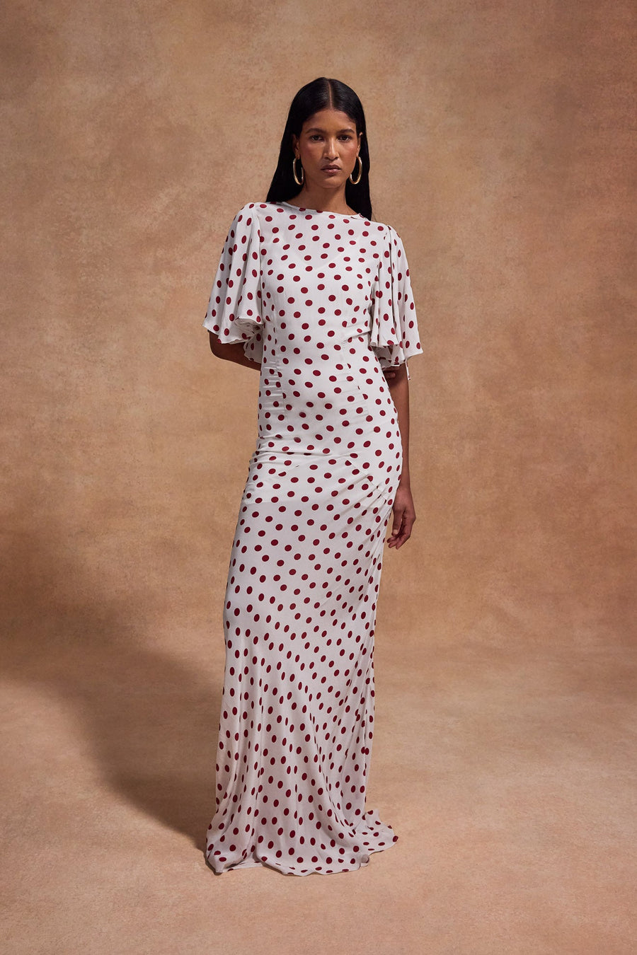 PALOMA MAXI DRESS IN IVORY RED POLKADOT CREPE DE CHINE
