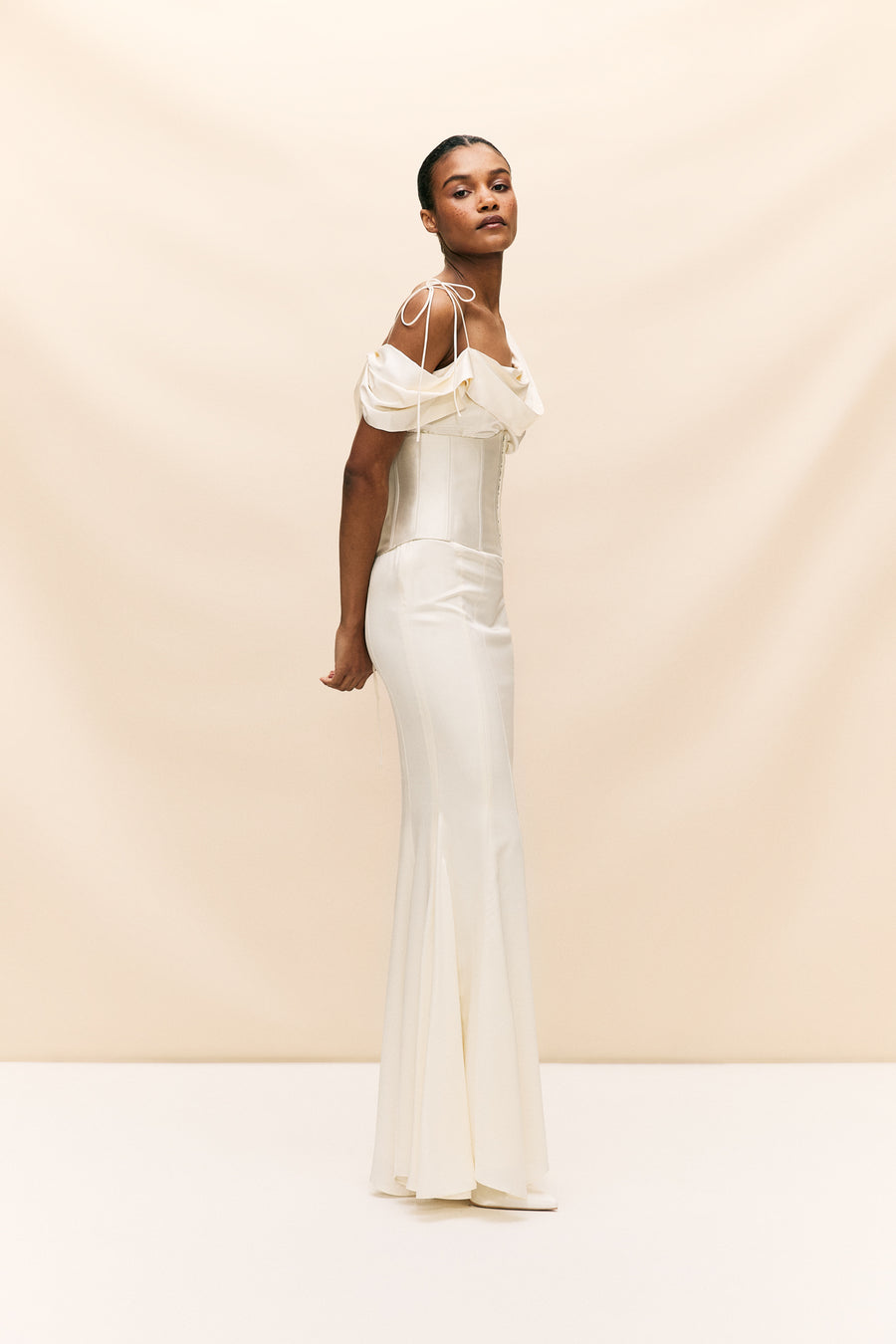 BRULEE MAXI DRESS IN SILK SATIN IVORY