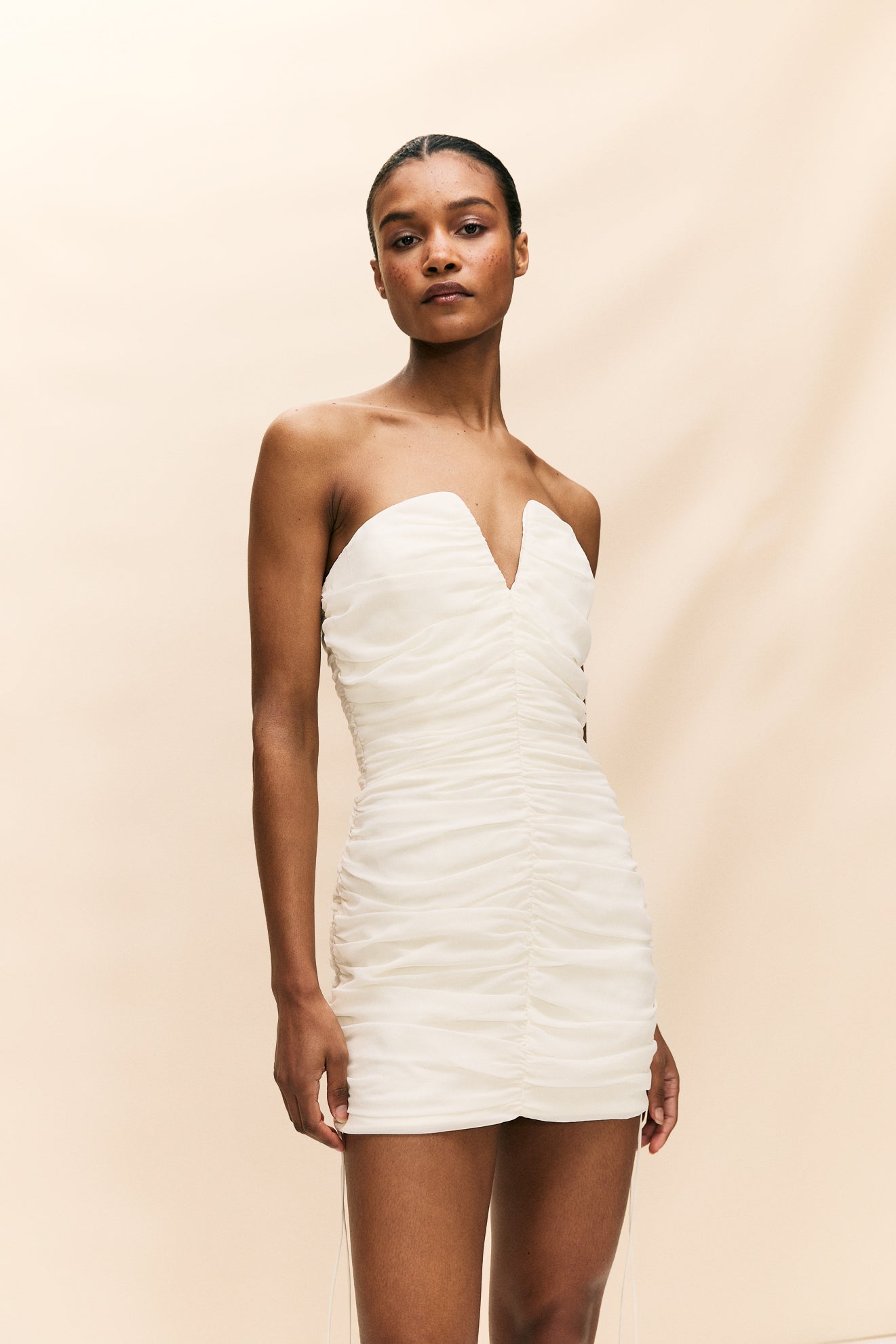 MAME MINI DRESS IN IVORY SILK CHIFFON - De La Vali