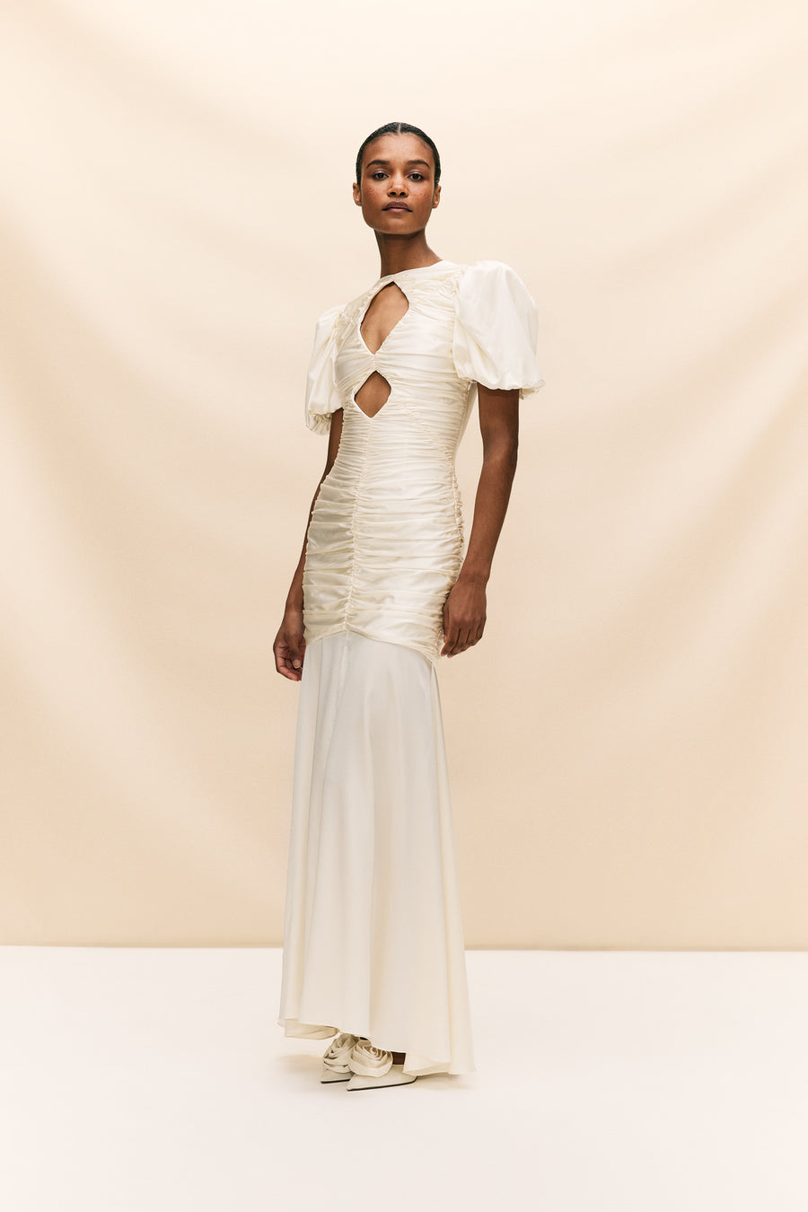 OLYMPIA MAXI DRESS IN SILK SATIN IVORY