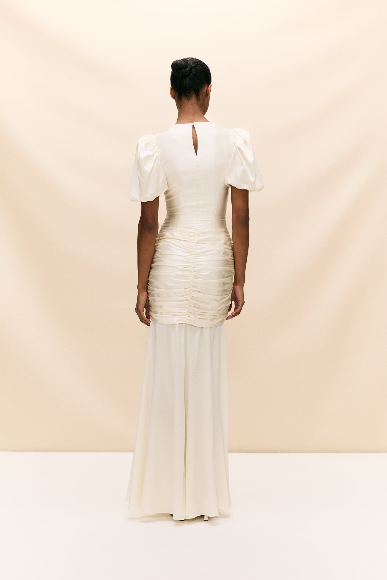 OLYMPIA MAXI DRESS IN IVORY SILK SATIN (MADE TO ORDER) - De La Vali