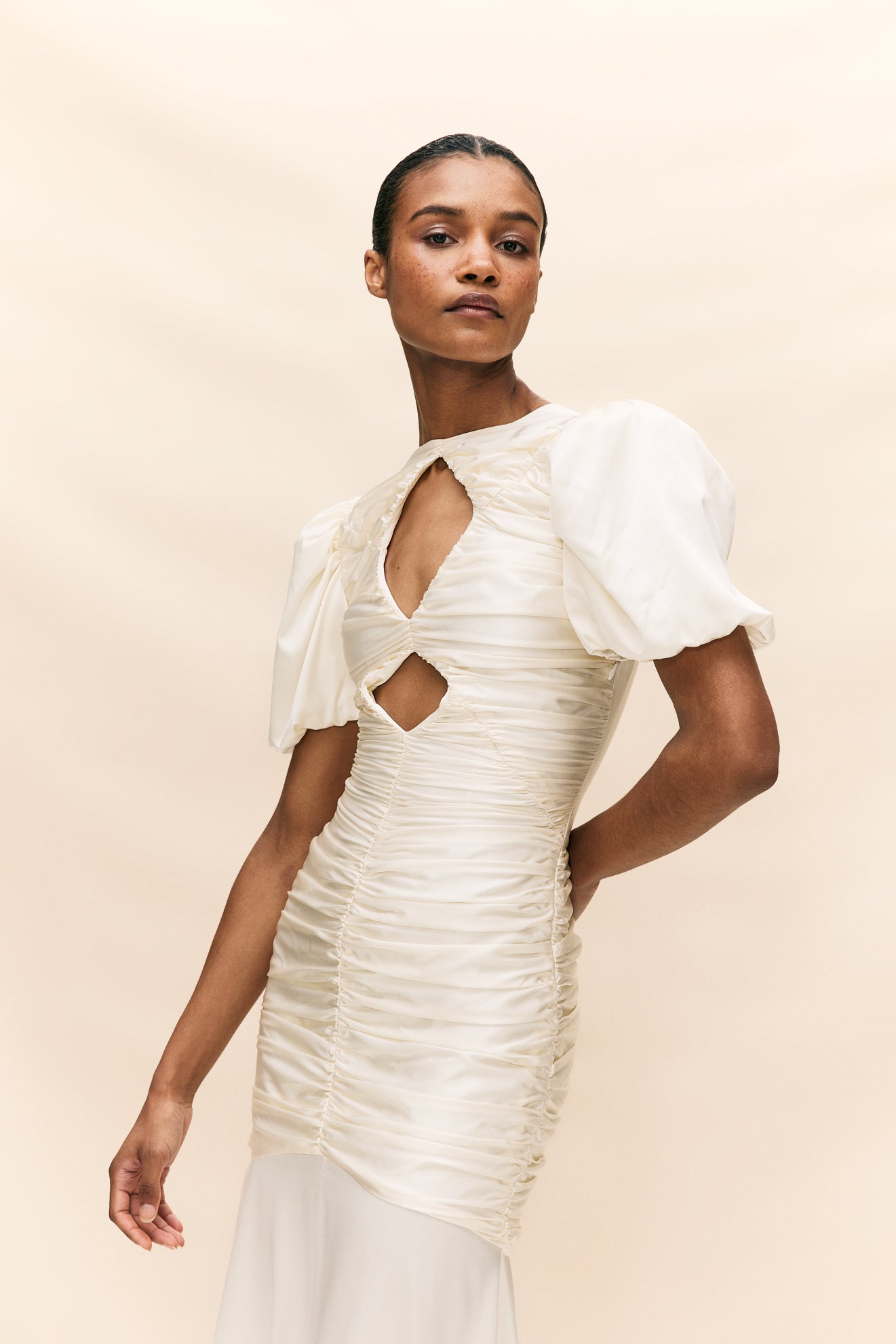 OLYMPIA MAXI DRESS IN IVORY SILK SATIN (MADE TO ORDER) - De La Vali