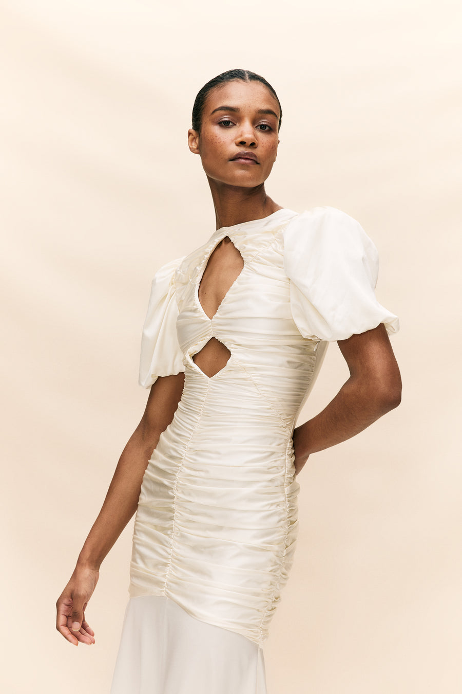 OLYMPIA MAXI DRESS IN IVORY SILK SATIN (MADE TO ORDER)