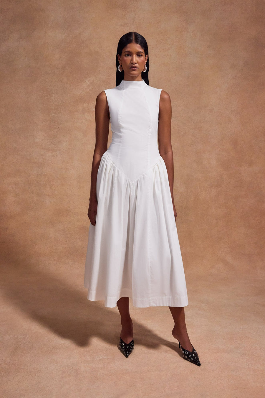 LUSIVA MIDI DRESS IN WHITE COTTON