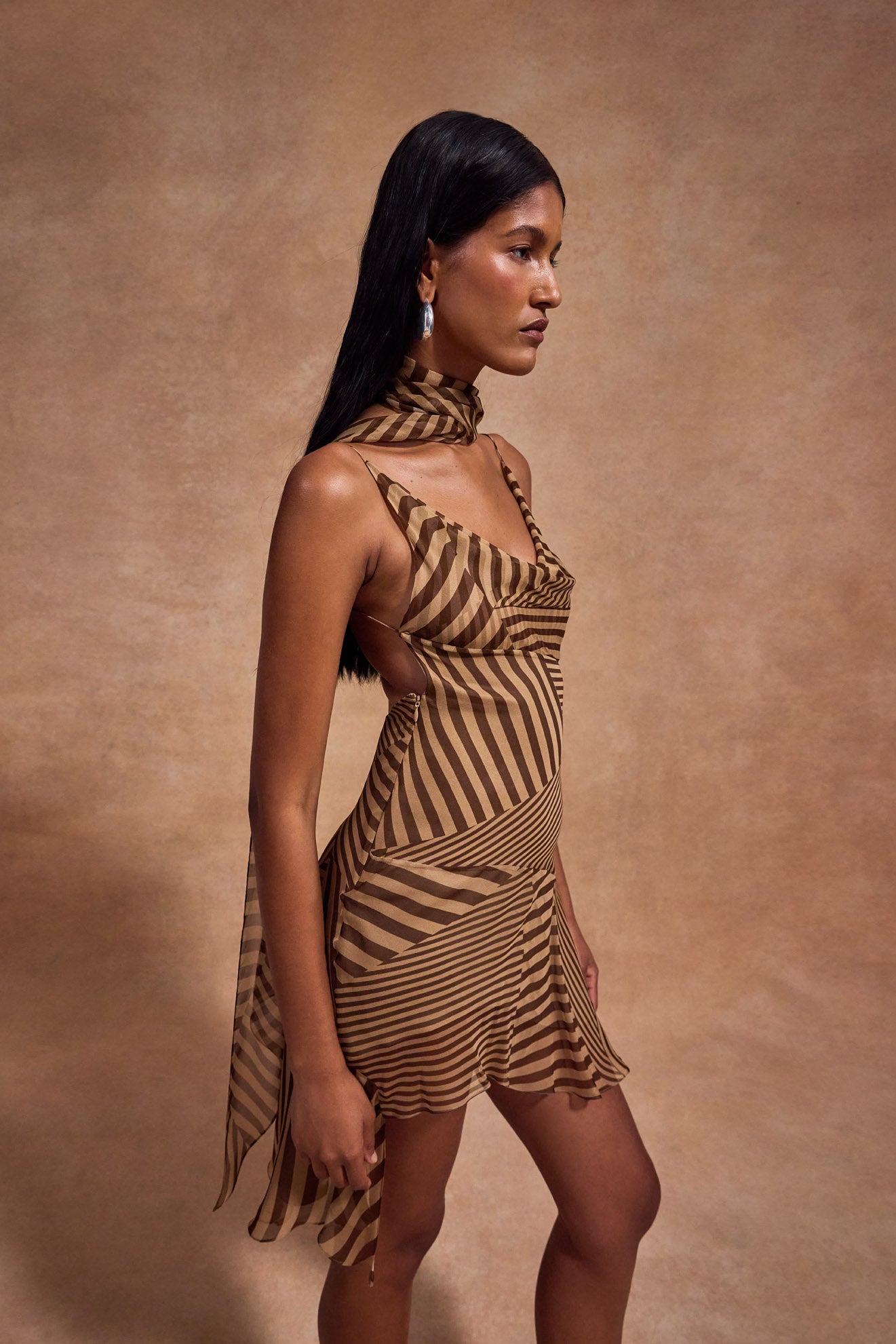 ELEVAR MINI DRESS IN VIVID STRIPE SILK CHIFFON - De La Vali