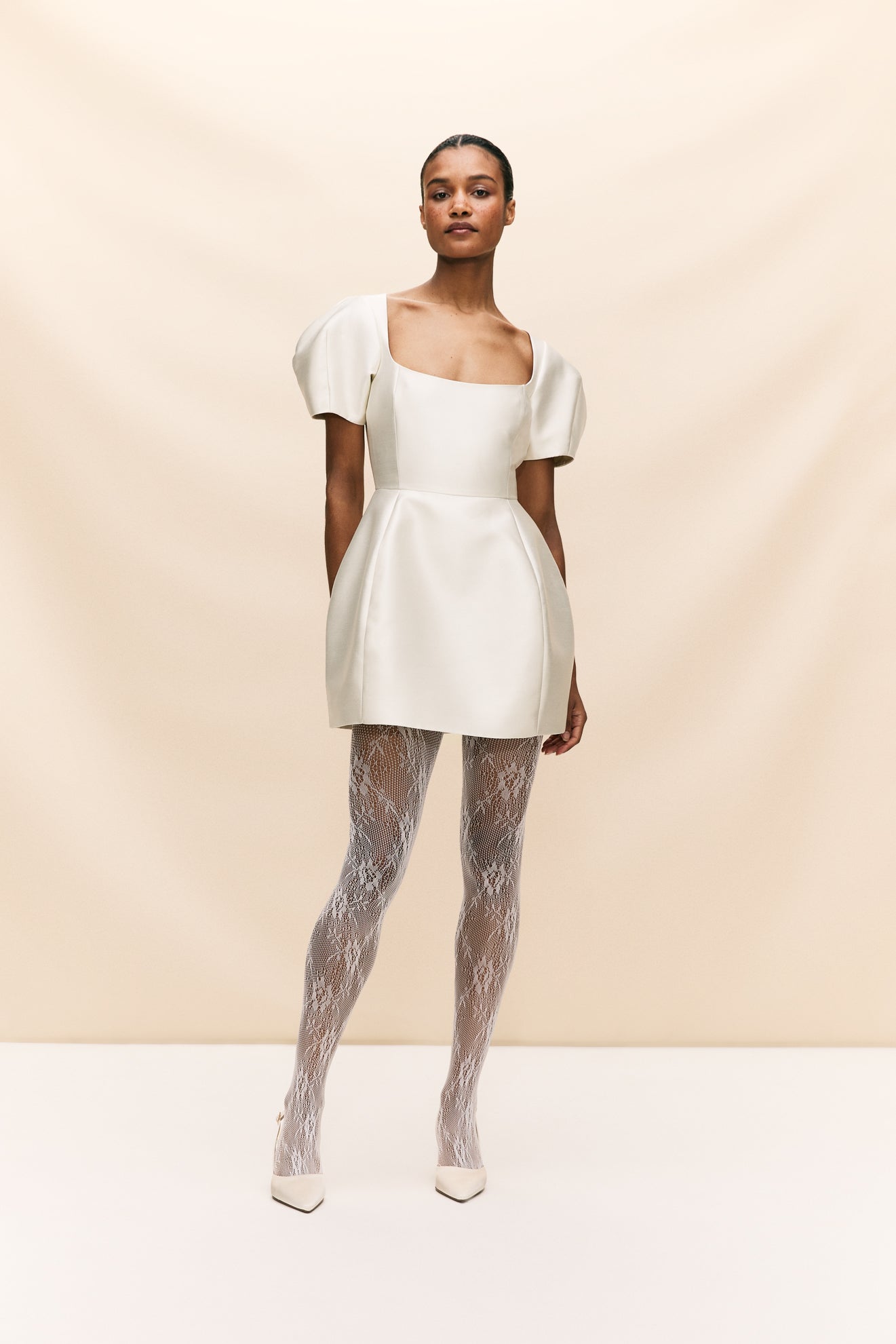 CANNOLI MINI DRESS IN IVORY TWILL - De La Vali