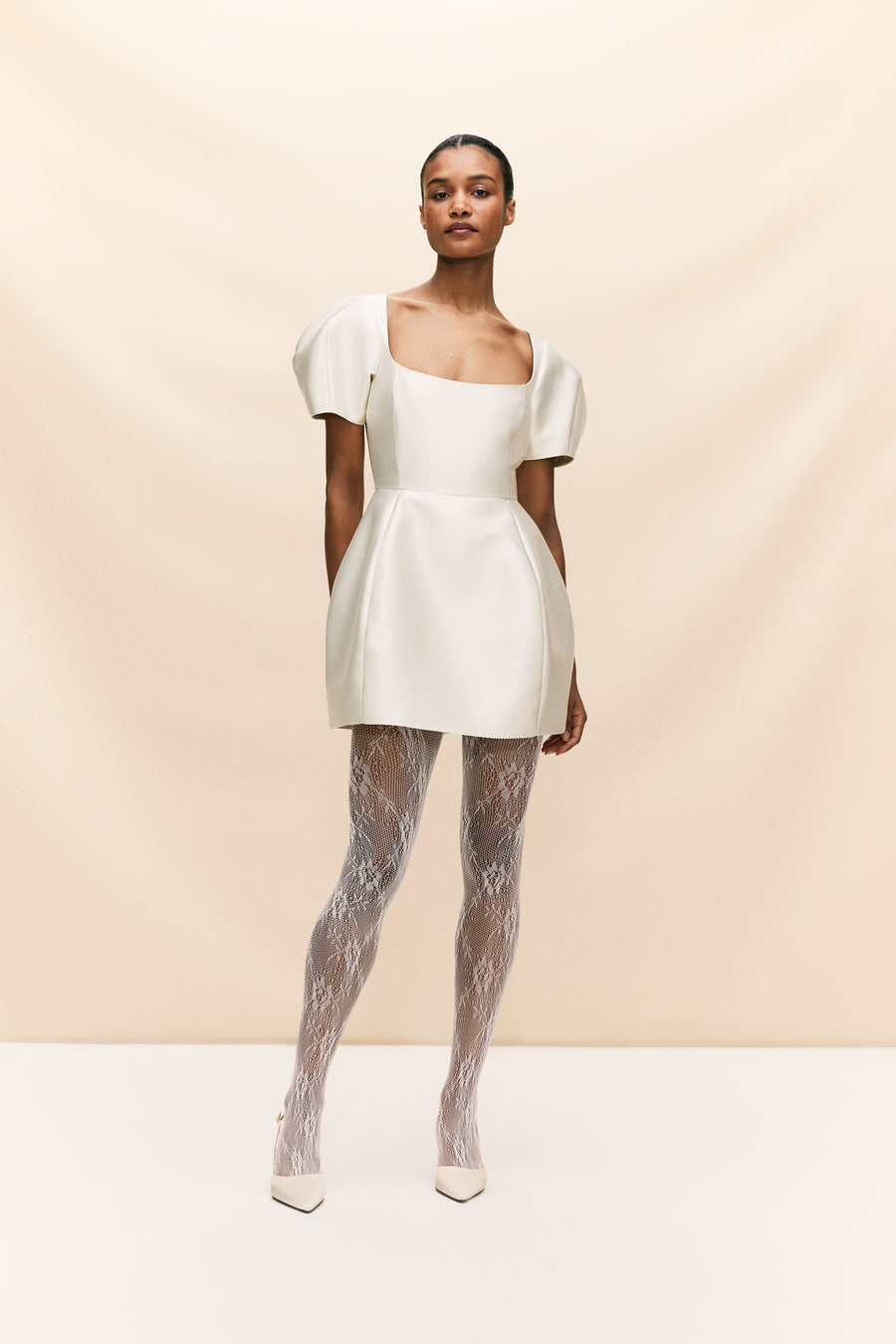 CANNOLI MINI DRESS IN IVORY TWILL – DE LA VALI OFFICIAL