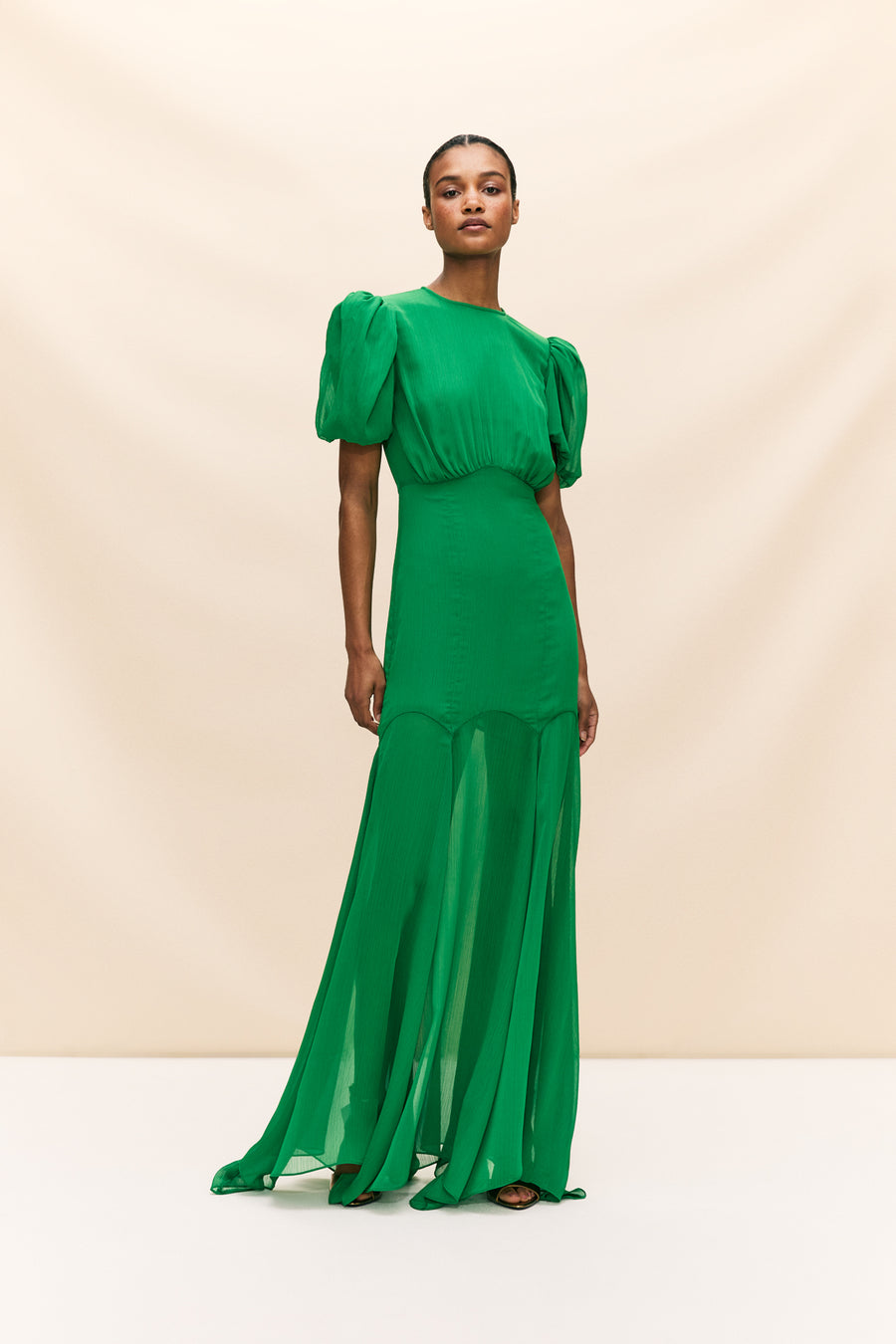 AGUA MAXI DRESS IN PALM GREEN CRINKLE CHIFFON