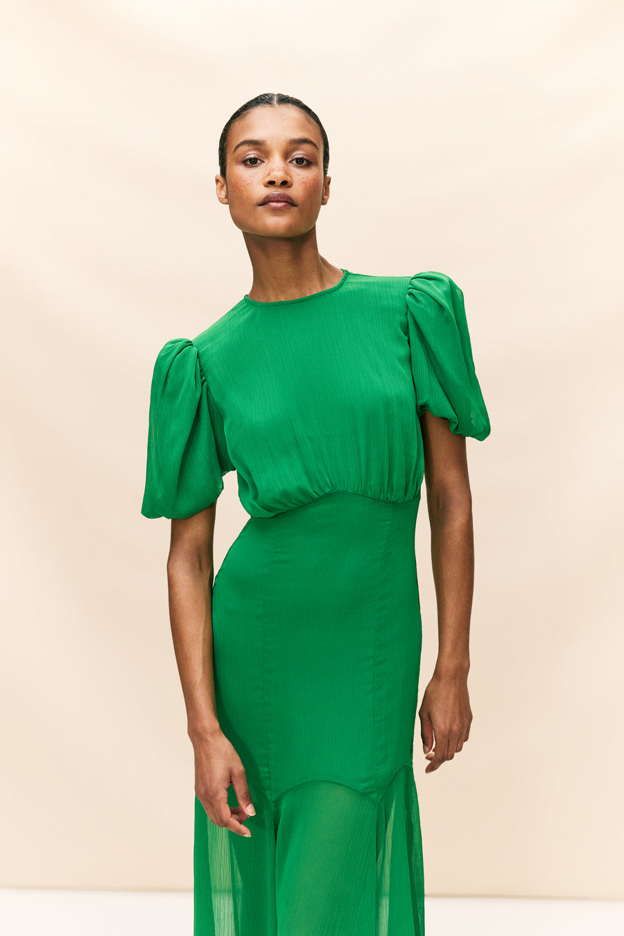 AGUA MAXI DRESS IN PALM GREEN CRINKLE CHIFFON DE LA VALI OFFICIAL