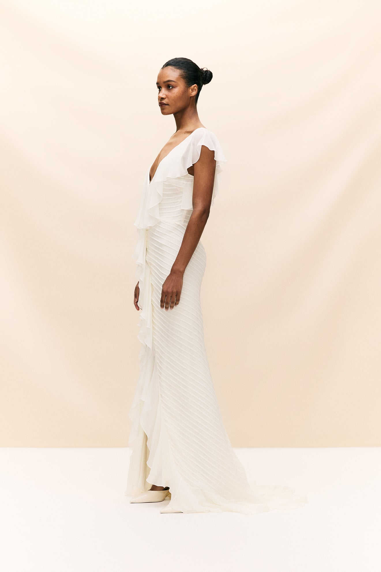 MACAROON MAXI DRESS IN SILK CHIFFON IVORY - De La Vali