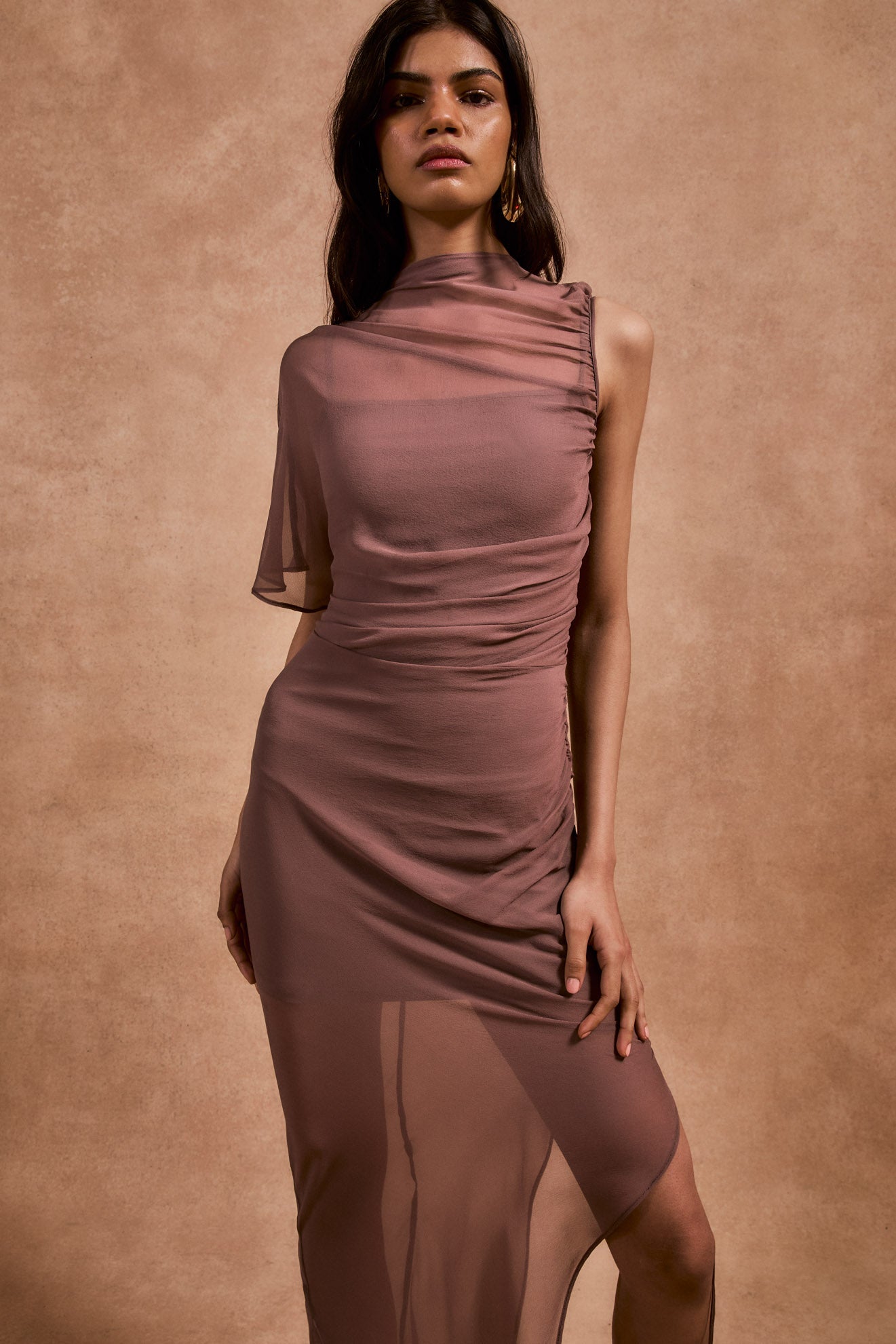 LUCHO MAXI DRESS IN ASH SILK CHIFFON - De La Vali