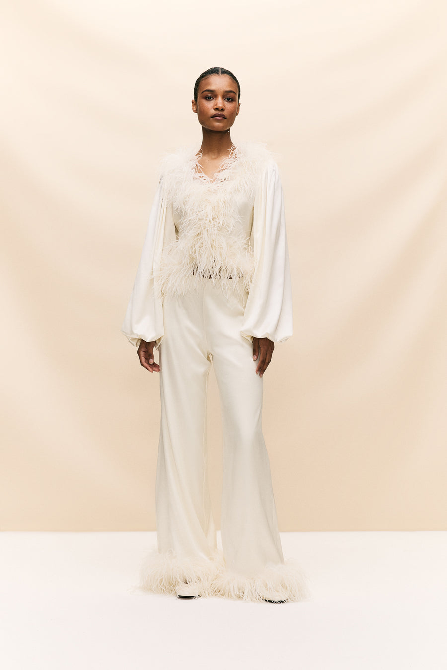 LIBERTY TROUSER SILK IN IVORY SATIN (MADE TO ORDER)