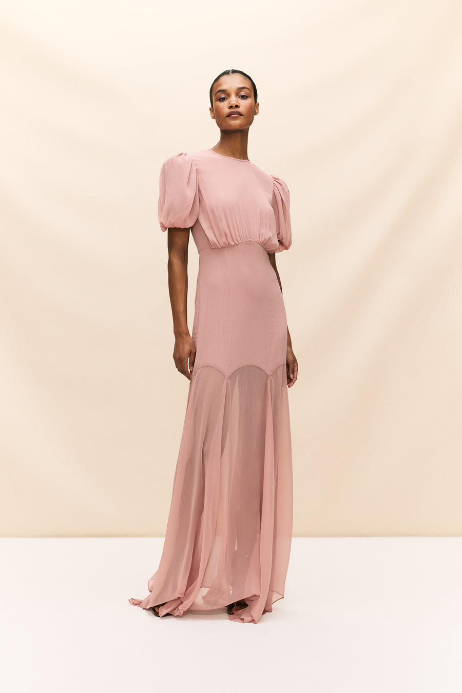 AGUA MAXI DRESS IN BLUSH CRINKLE CHIFFON – DE LA VALI OFFICIAL