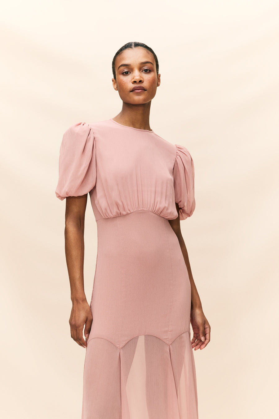 aliah puff chiffon wrap dress in blush Miss Circle Women's Odelle Tulip Pink Crinkle Chiffon Wrap Dress