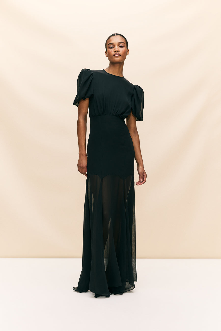 AGUA MAXI DRESS IN BLACK CRINKLE CHIFFON