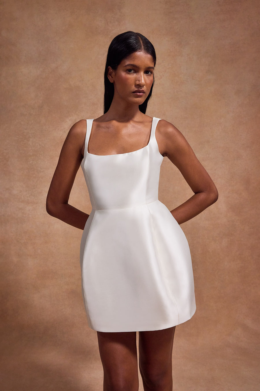 LOLA MINI DRESS IN IVORY SATIN TWILL
