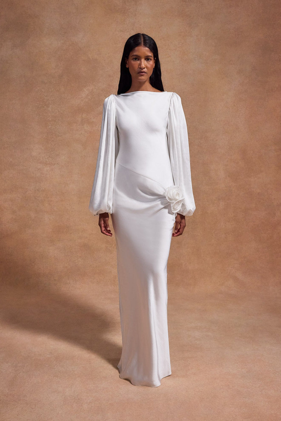 VIVIR MAXI DRESS IN OPTIC HAMMERED SATIN