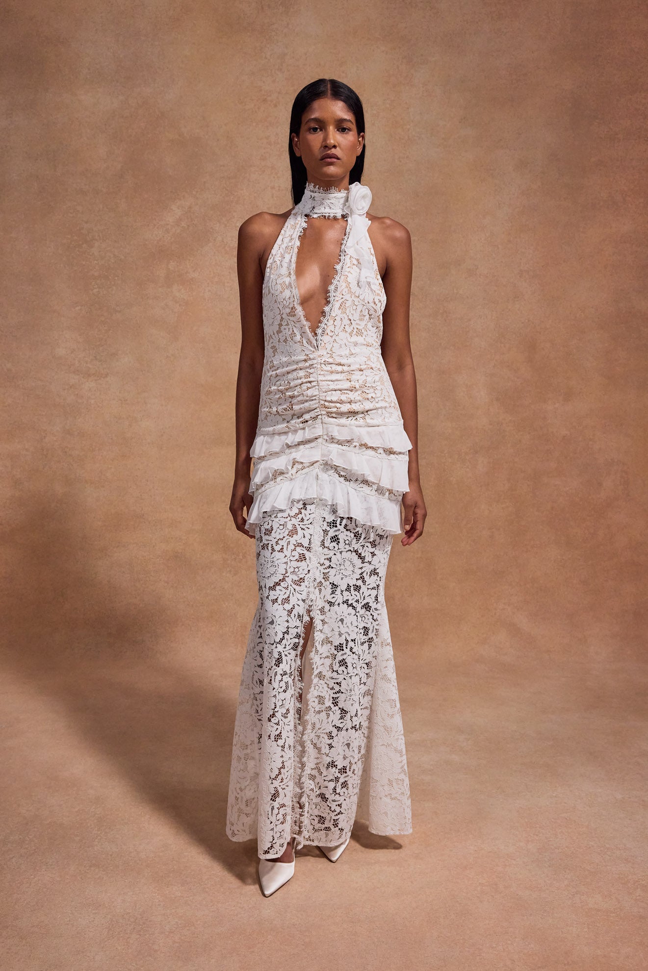 BONITA MAXI DRESS IN WHITE COTTON LACE - De La Vali