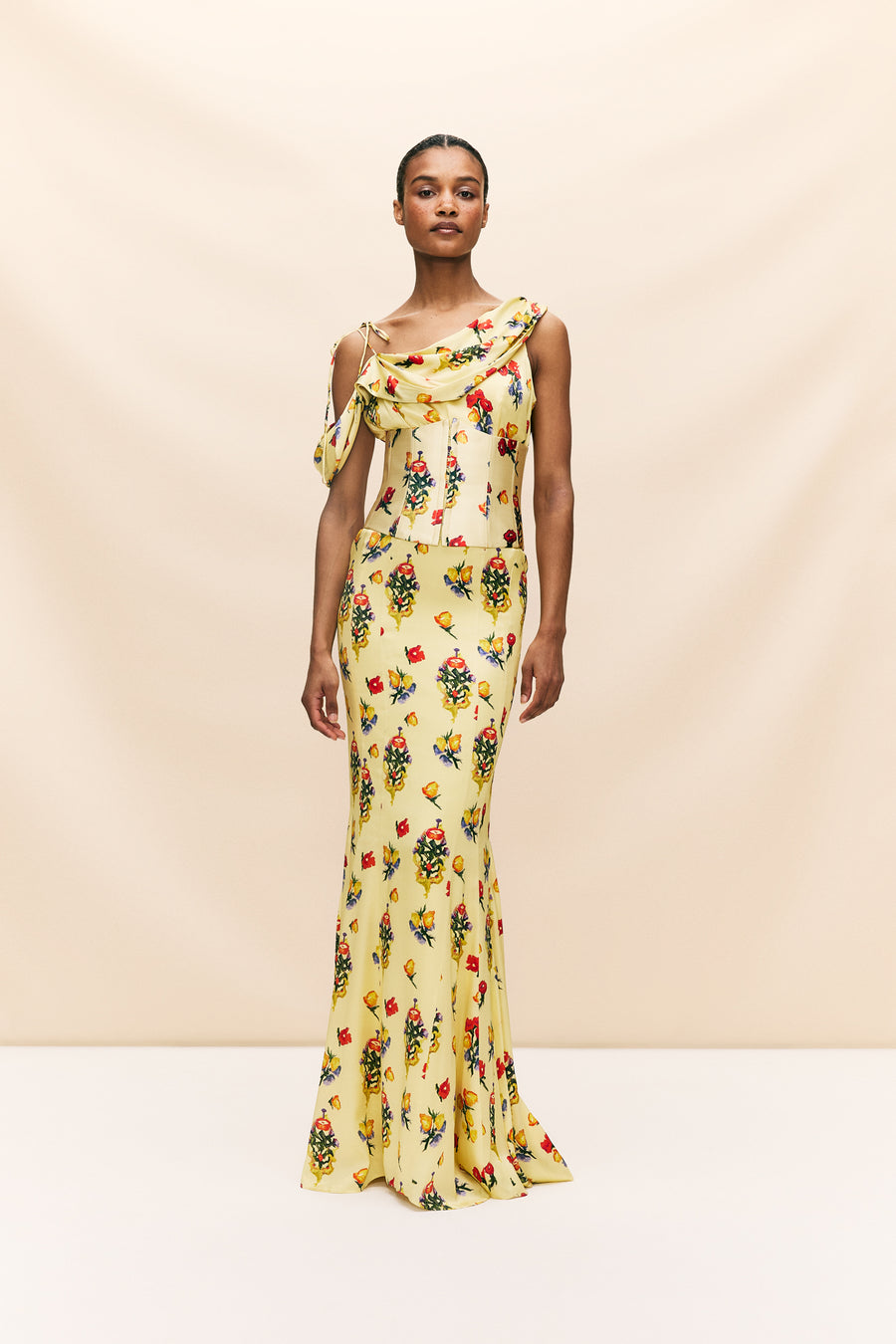 BRULEE MAXI DRESS IN SILK SATIN IN VERSAILLES GARDEN – DE LA VALI OFFICIAL