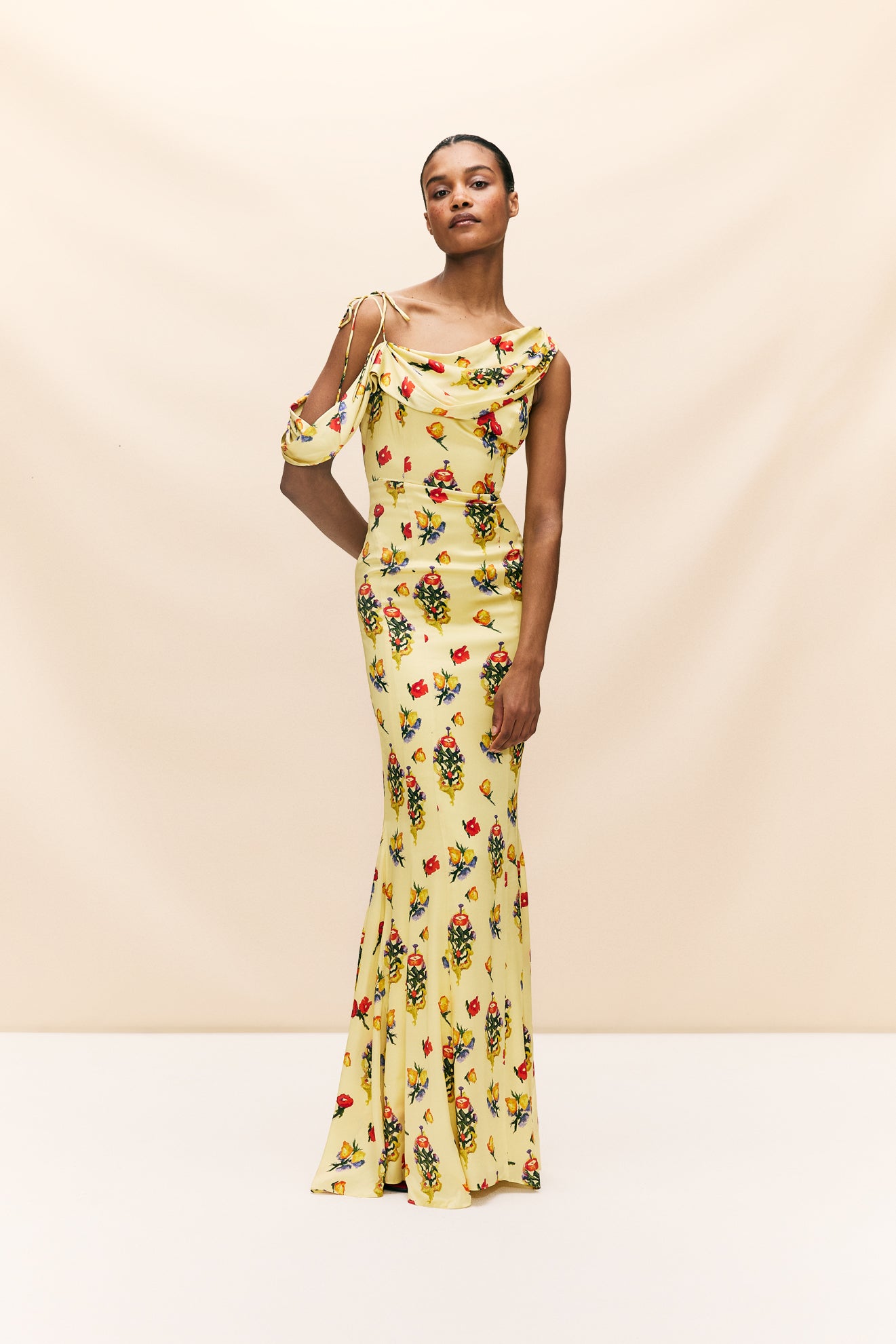 BRULEE MAXI DRESS IN SILK SATIN IN VERSAILLES GARDEN - De La Vali