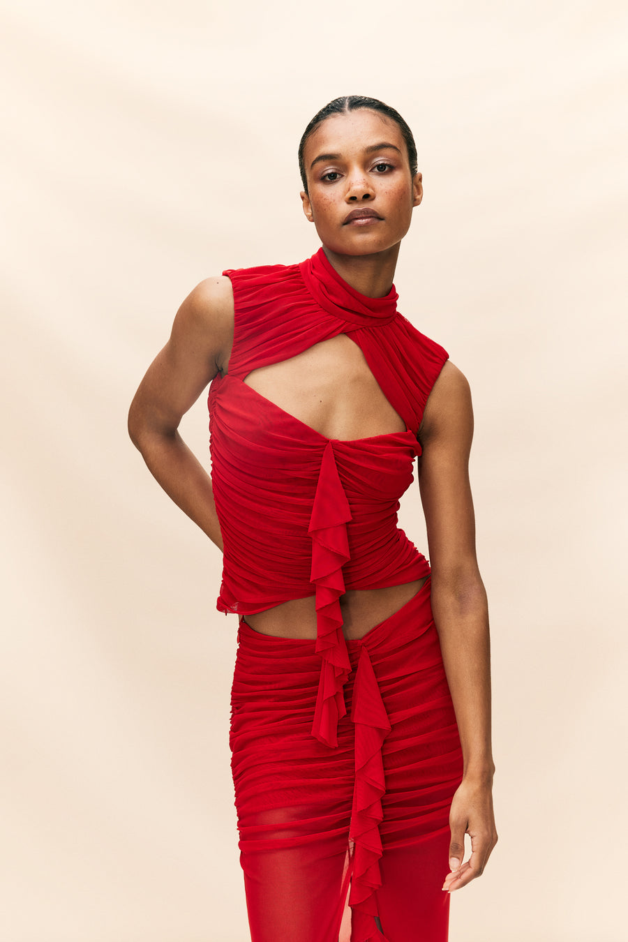 TIRAMISU TOP IN RED MESH