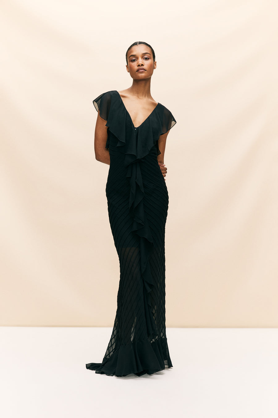 Black chiffon floor length dress shop