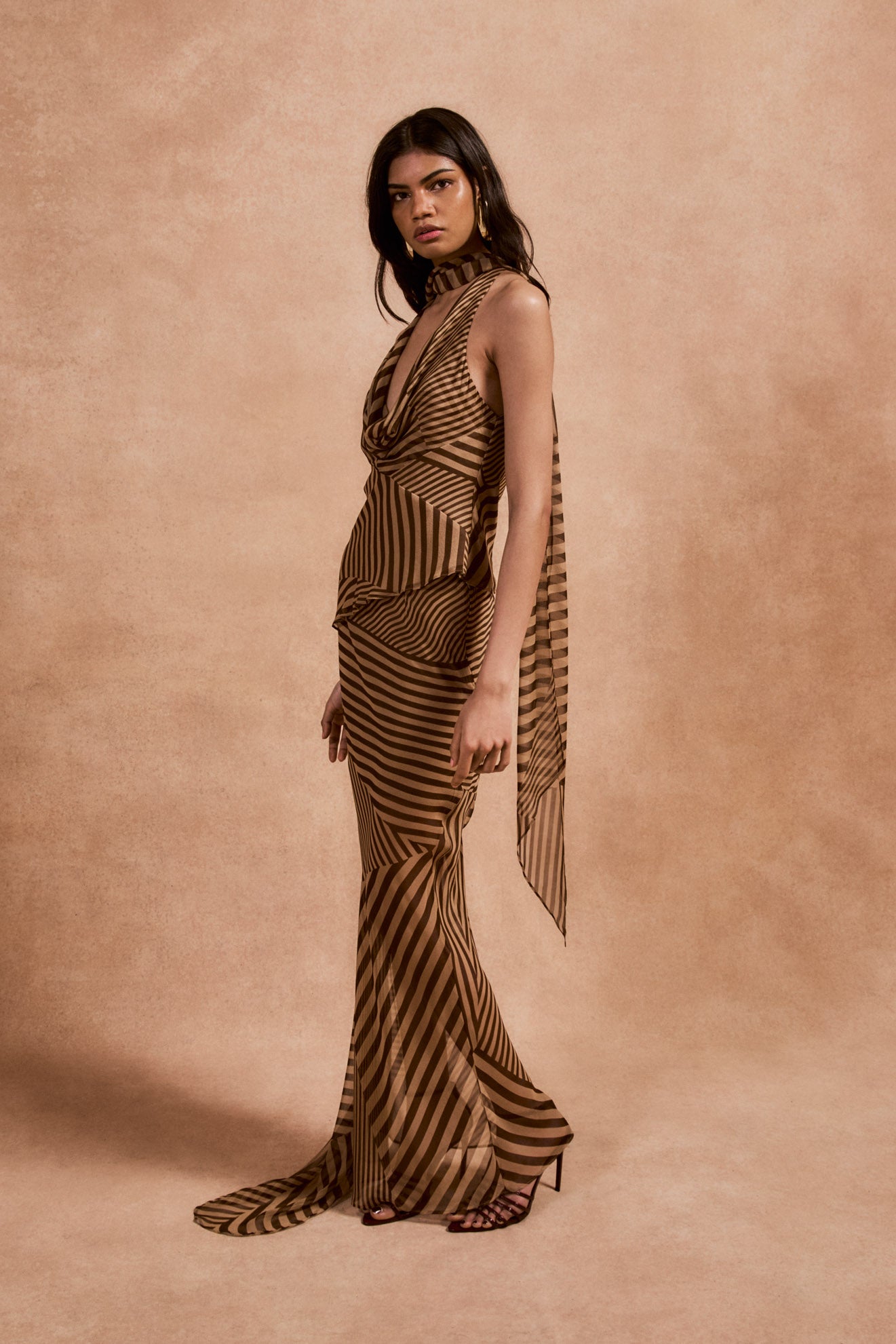 DIOSA SKIRT IN VIVID STRIPE SILK CHIFFON - De La Vali