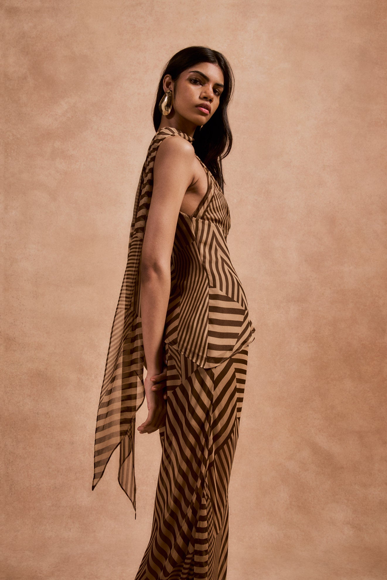 DIOSA SKIRT IN VIVID STRIPE SILK CHIFFON - De La Vali