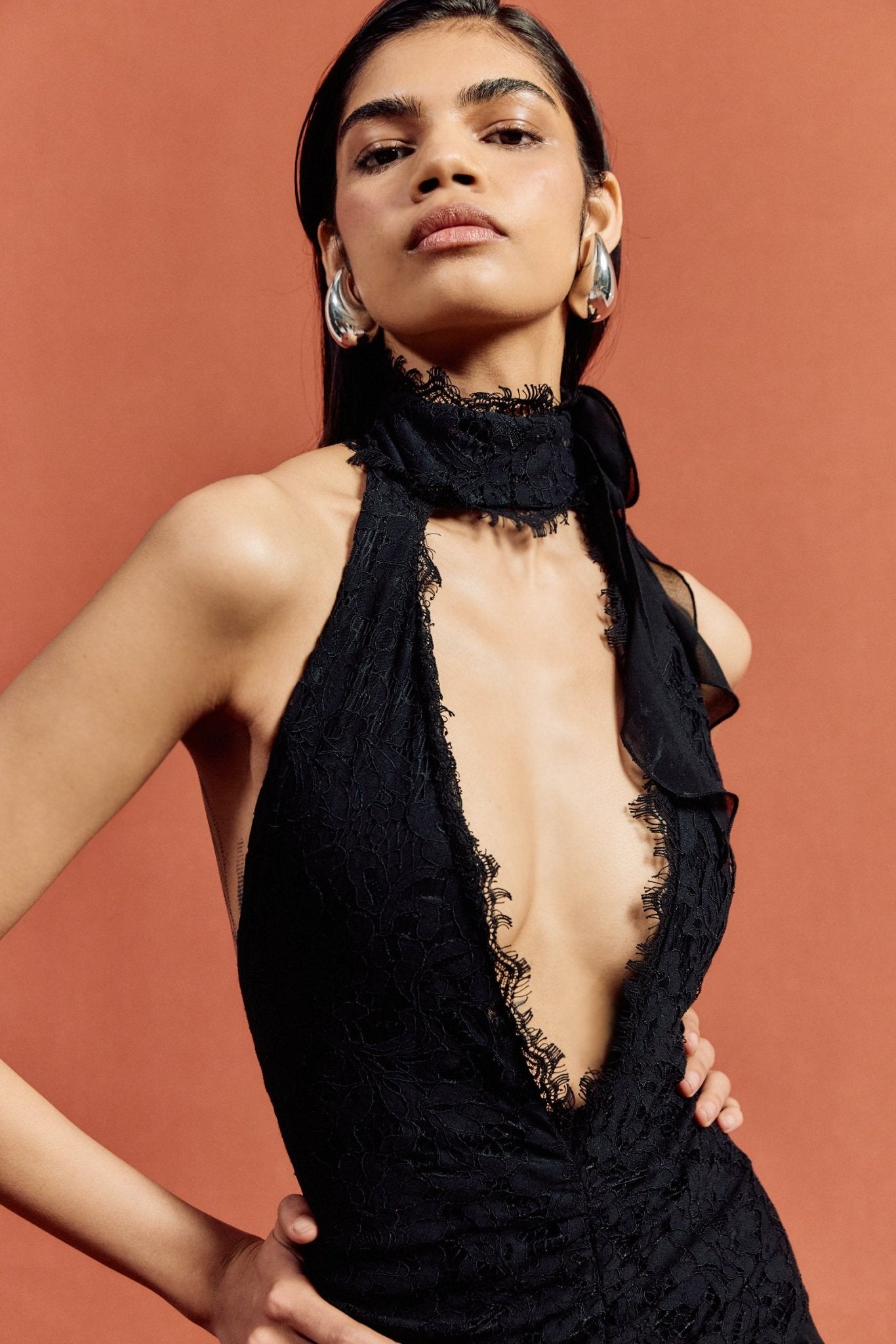 BONITA MAXI DRESS IN BLACK COTTON LACE - De La Vali