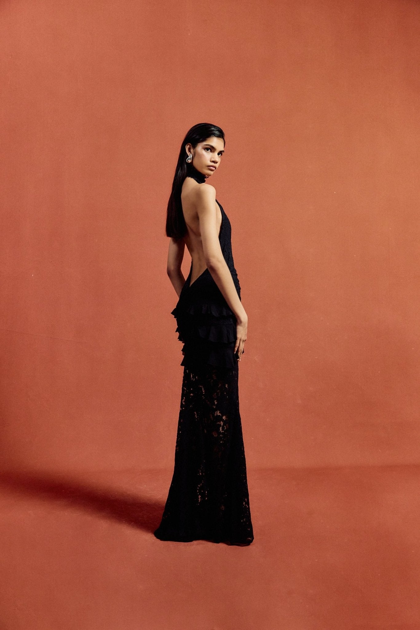 BONITA MAXI DRESS IN BLACK COTTON LACE - De La Vali