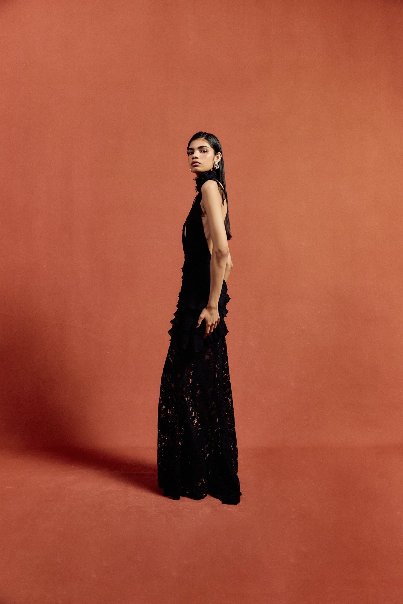 BONITA MAXI DRESS IN BLACK COTTON LACE - De La Vali