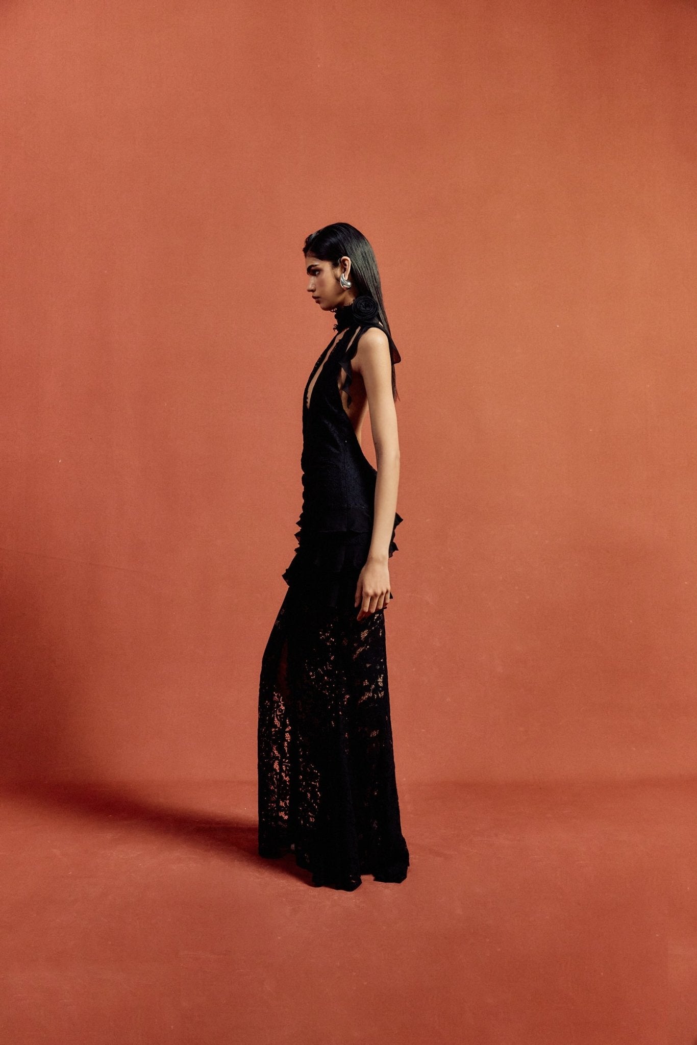 BONITA MAXI DRESS IN BLACK COTTON LACE - De La Vali