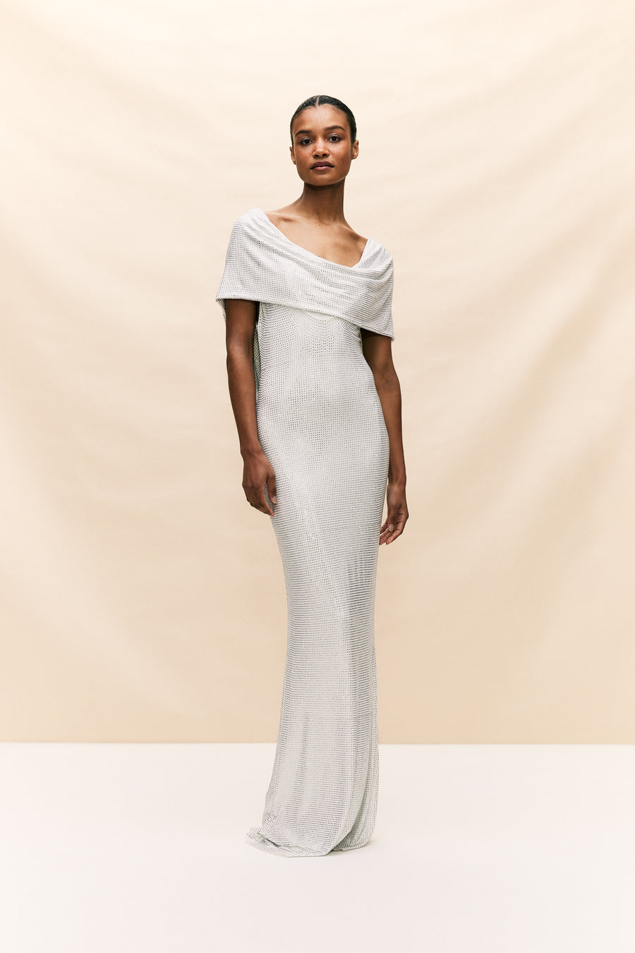 MANHATTAN MAXI DRESS IN WHITE DIAMANTE JERSEY