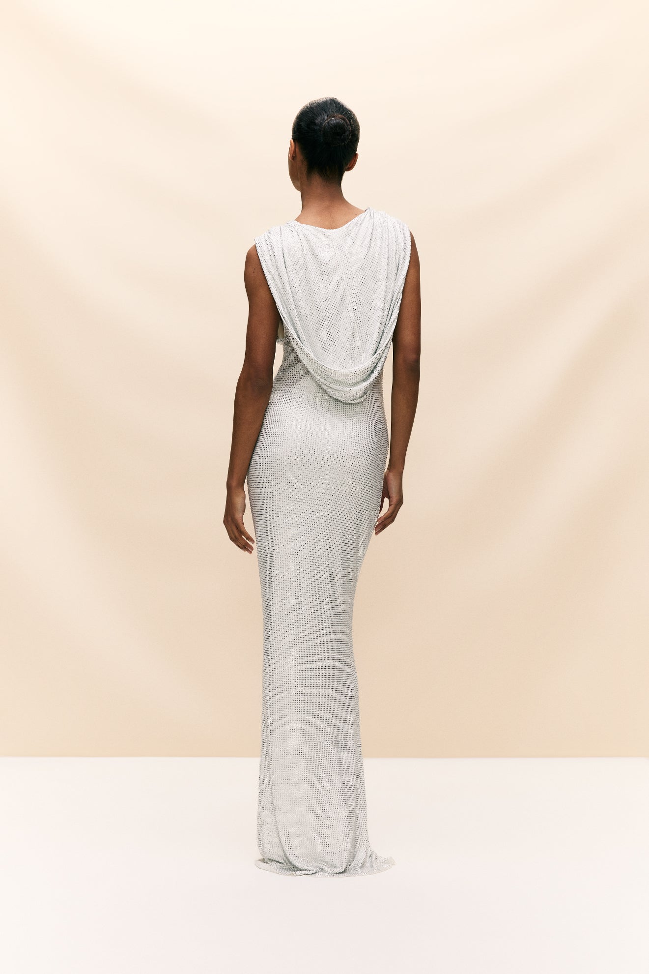 MANHATTAN MAXI DRESS IN WHITE DIAMANTE JERSEY - De La Vali