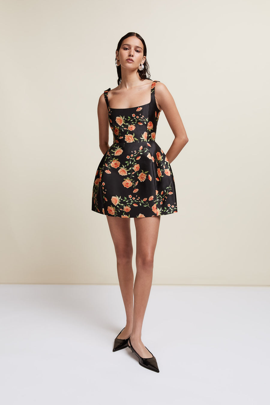 LOLA MINI DRESS IN BLACK & RED FLOR DE AMOR