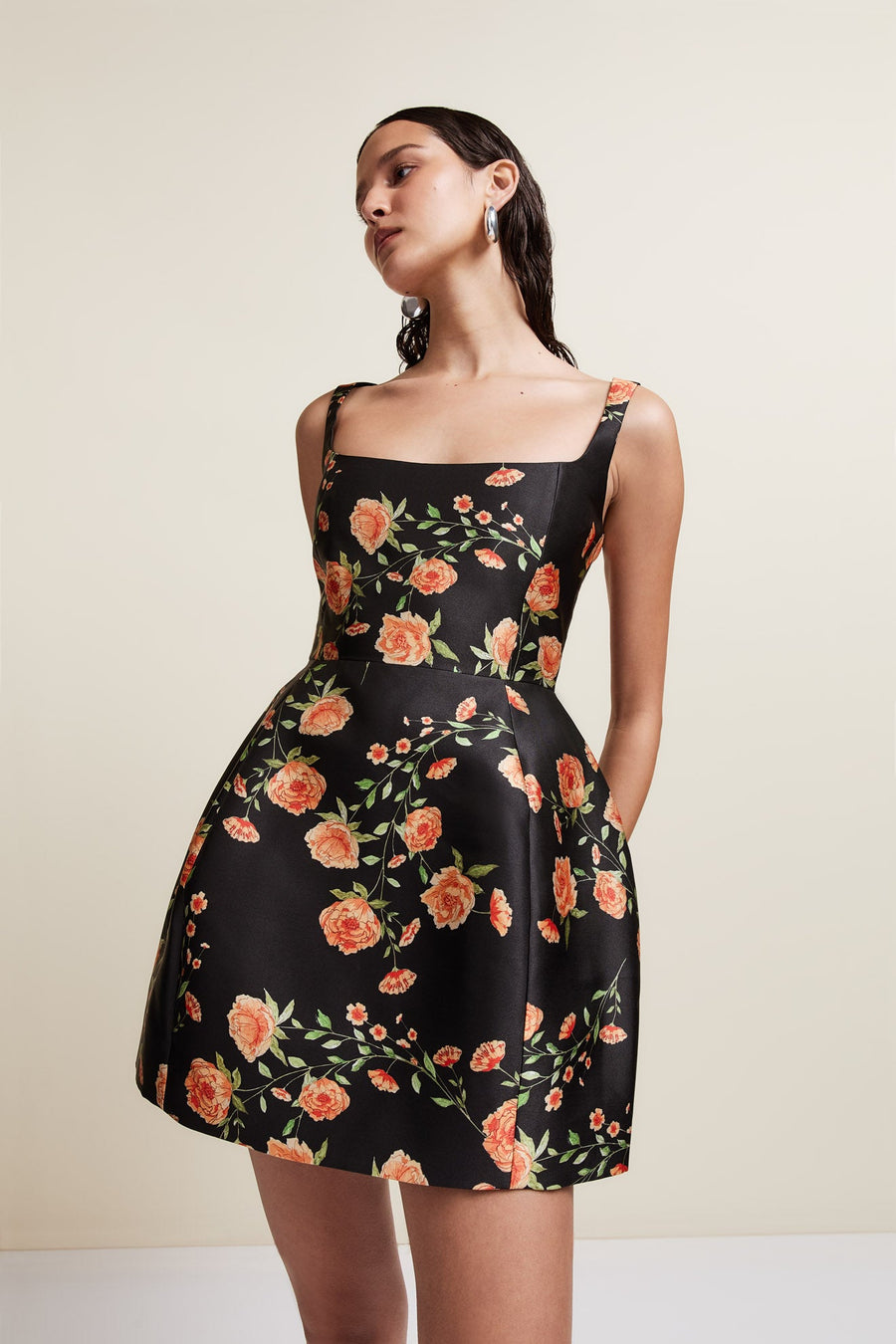 LOLA MINI DRESS IN BLACK & RED FLOR DE AMOR